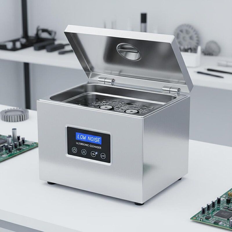 Ultrageluidsreiniger voor tafels met laag geluidsniveau, met inbegrip van een tank van roestvrij staal, ontworpen voor reiniging in verschillende industrieën