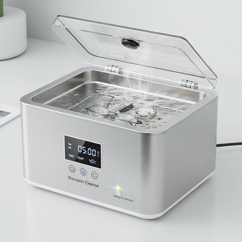 Tafeltop ultrasoonreiniger met veiligheidsbescherming en roestvrijstalen tank die reiniging levert voor precisieapparatuur